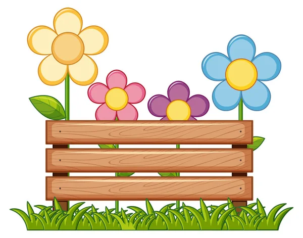 Houten bord met bloemen in de tuin — Stockvector