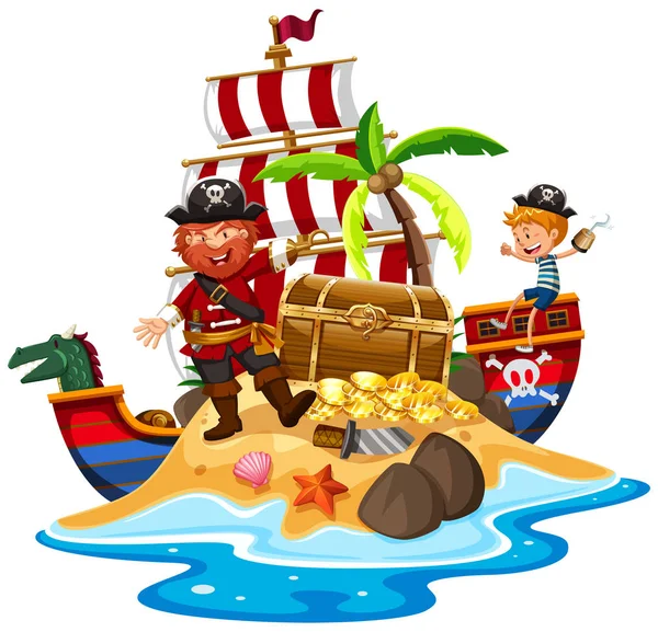 Pirat i statku treasure Island — Wektor stockowy