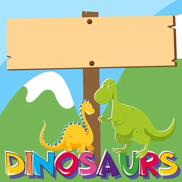 Houten bord met twee dinosaurussen — Stockvector