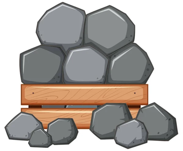 Купка каменю в дерев'яній коробці — стоковий вектор