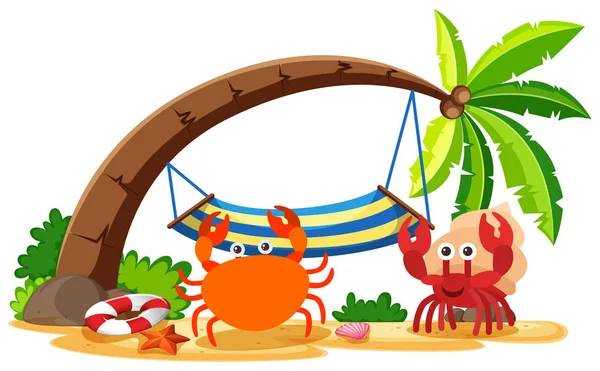 Crab and hermit crab on the beach — Stock Vector