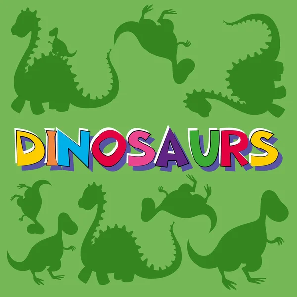 Dinossauros palavra com muitos dinossauros no fundo —  Vetores de Stock