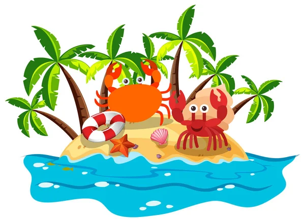 Crabs live on island — Stock Vector