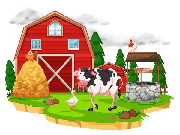 Scene with farm animals on the farm — Stock Vector