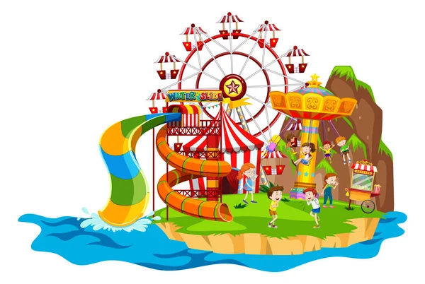 Scene with children playing rides — Stock Vector