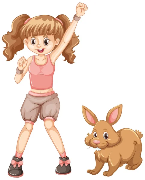 Мила дівчина з коричневим кроликом — стоковий вектор