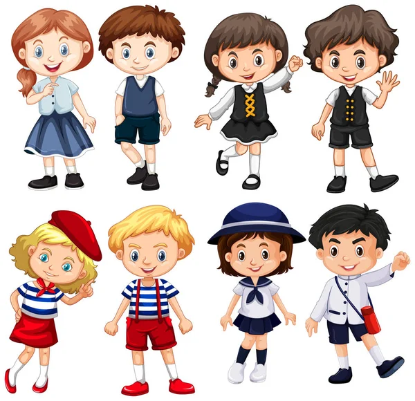 Boys and girls in cute costumes — Stock Vector