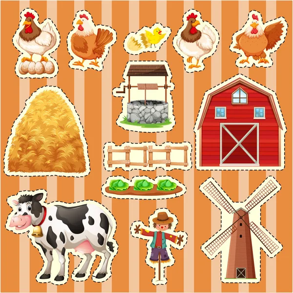 Diseño de etiquetas engomadas para animales de granja — Vector de stock