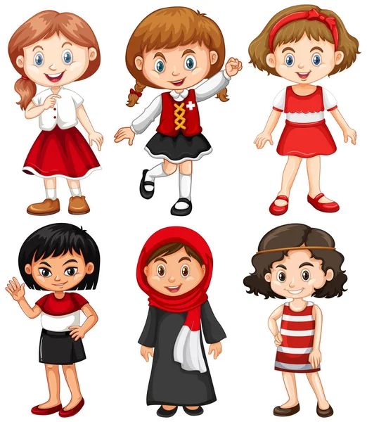 Girls in red and black costumes — Stock Vector