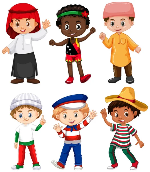 Different nationalities of boys — Stock Vector