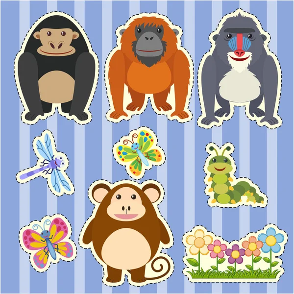 Design de adesivo para diferentes tipos de macacos —  Vetores de Stock