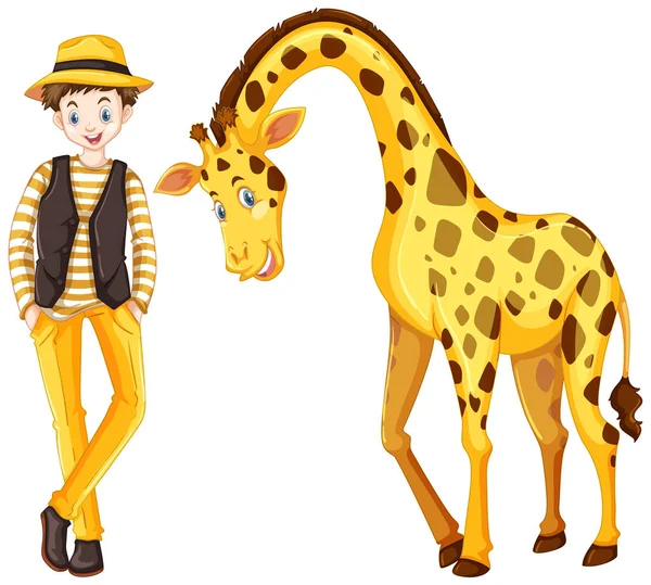 Adolescente menino e girafa bonito —  Vetores de Stock