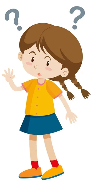 Little girl with question marks — Stock Vector