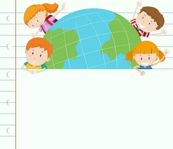 Banner-Vorlage mit glücklichen Kindern auf der Erde — Stockvektor
