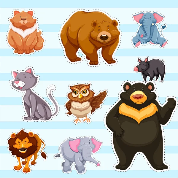 Sticker set pour animaux mignons sur fond bleu — Image vectorielle