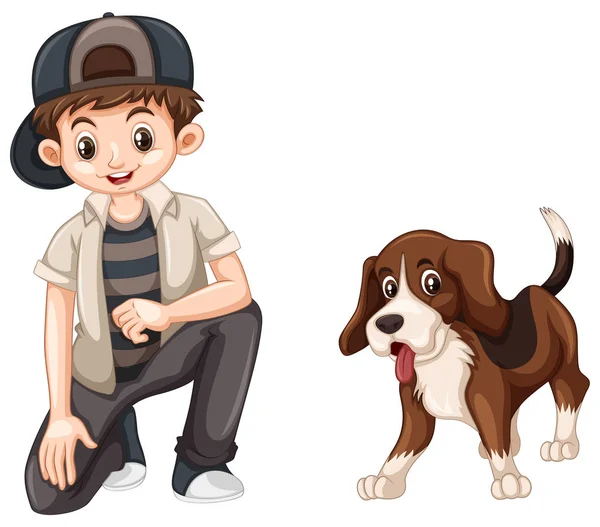 Kleine jongen en schattige beagle hond — Stockvector