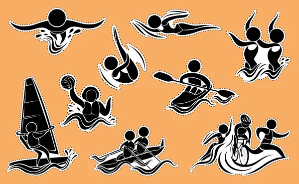Iconos deportivos para deportes acuáticos — Archivo Imágenes Vectoriales