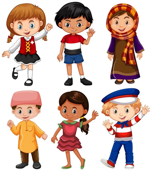 Boys and girls from different countries — Stock Vector