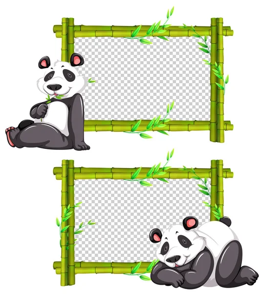 Dois quadros de bambu com panda bonito — Vetor de Stock