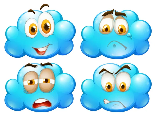 Nuvens azuis com diferentes expressões faciais — Vetor de Stock