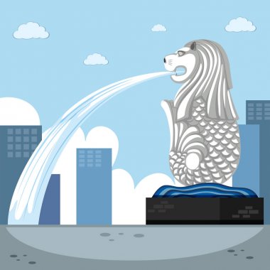 Merlion çeşme ile dönüm noktası arka plan