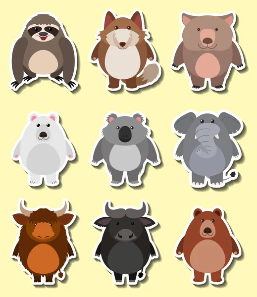 Sticker design for cute animals — Stock Vector