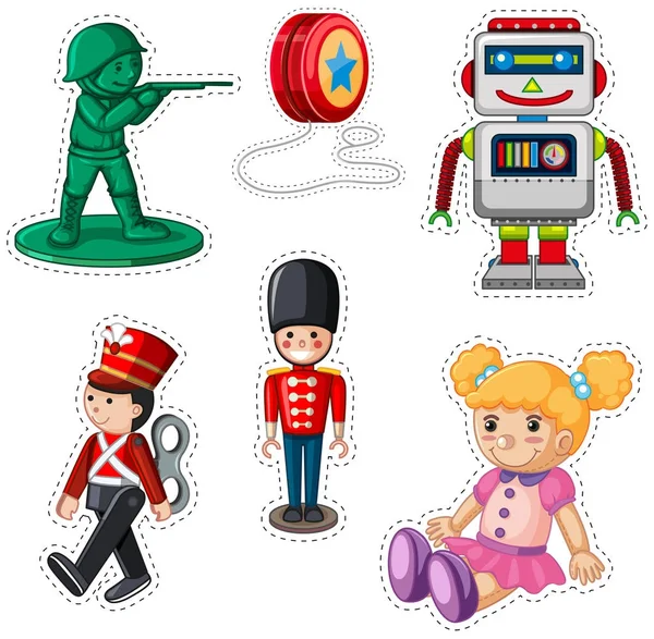 Sticker design with different dolls — Stock Vector