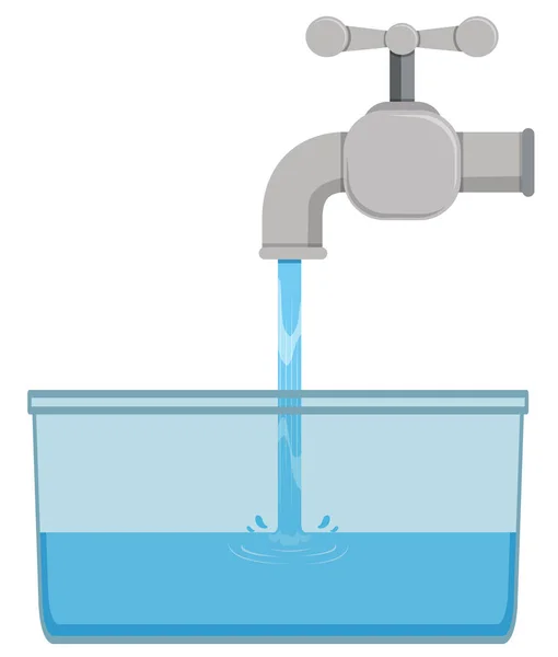 Faucet and tap water in bucket — Stock Vector