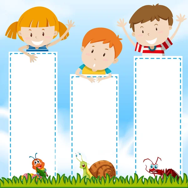 Border template with kids in the park — Stock Vector