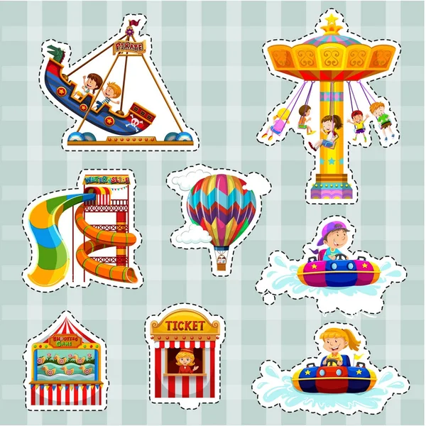 Sticker set for kids playing on rides — Stock Vector