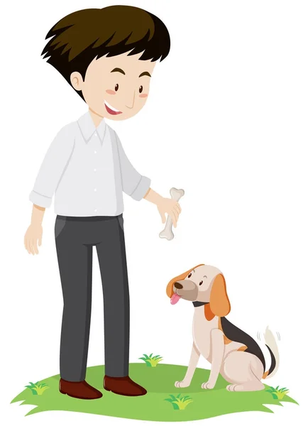 Man giving bone to dog — Stock Vector