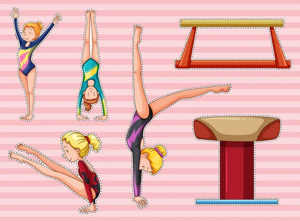 Etiqueta engomada para las mujeres que hacen gimnasia — Archivo Imágenes Vectoriales