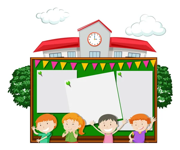 Brettvorlage mit Kindern in der Schule — Stockvektor
