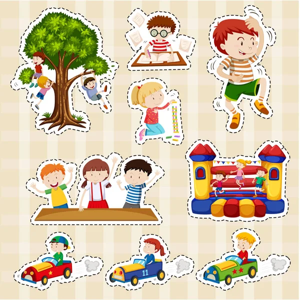 Sticker set voor spelende kinderen — Stockvector