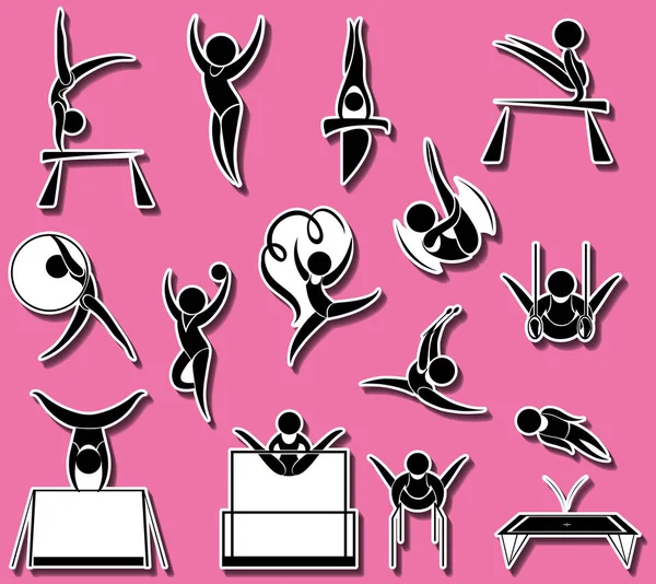 Iconos deportivos para diferentes tipos de gimnasia — Archivo Imágenes Vectoriales