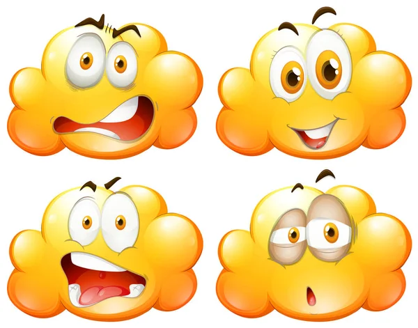 Nuages jaunes avec différentes expressions faciales — Image vectorielle