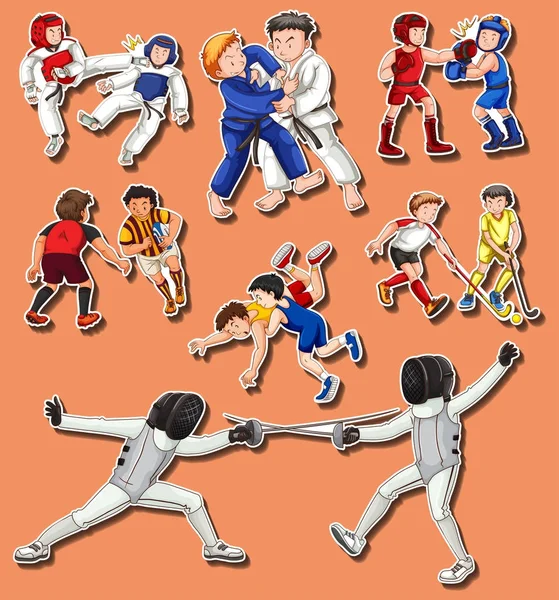 Gente haciendo diferentes artes marciales — Vector de stock