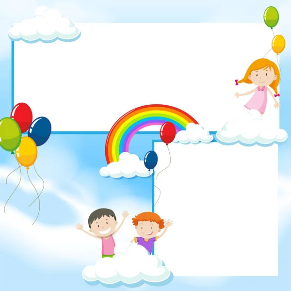 Plantilla de banner con niños y cielo azul — Vector de stock