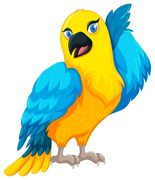 Oiseau perroquet avec plume jaune et bleue — Image vectorielle