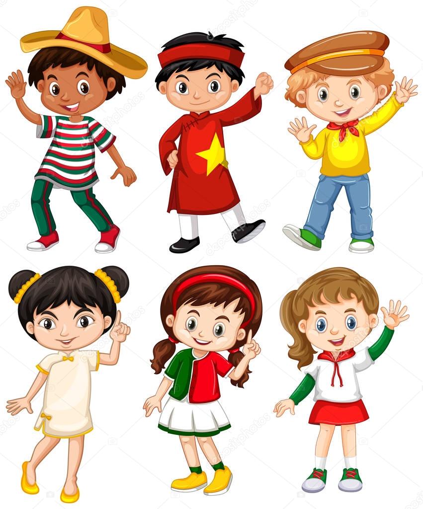 Boys and girls in different country costume