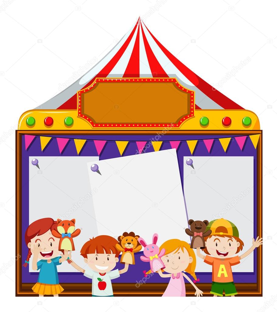 Board template with kids playing puppets