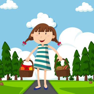 Gıda Park dolu sepetleri ile mutlu kız