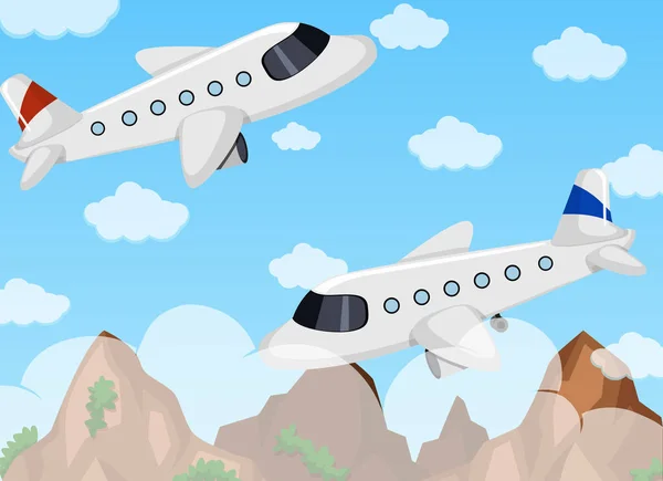 İki uçak gökyüzünde uçan — Stok Vektör