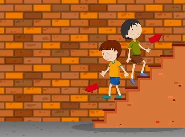 Merdivenlerden yukarı ve aşağı yürüme çocuklar — Stok Vektör