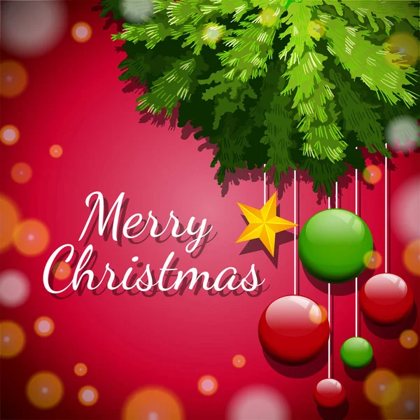 Frohe Weihnachtskarte mit Ornamenten am Baum — Stockvektor