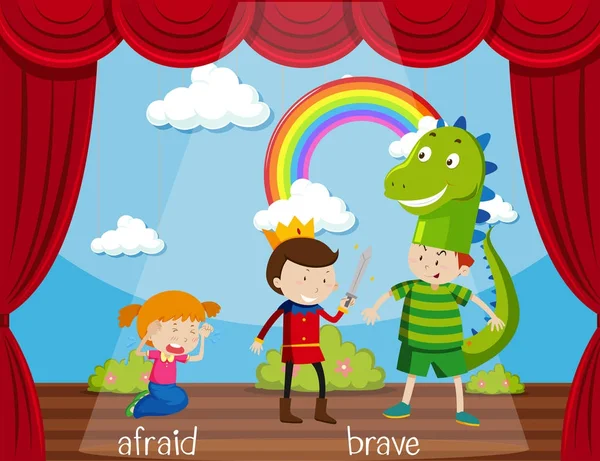 Opposite word for afraid and brave — Stock Vector