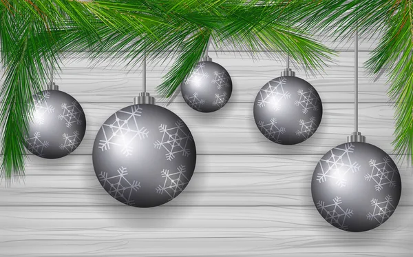 Diseño de fondo con bolas de Navidad gris — Vector de stock