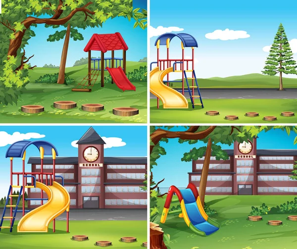 Vier Szenen mit Spielplatz — Stockvektor