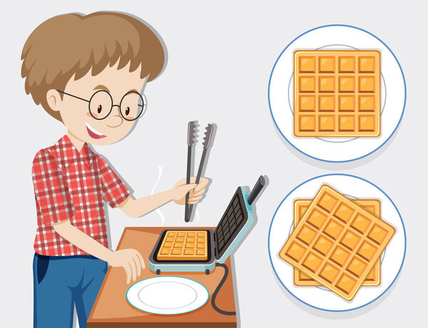 Man making waffle with waffle maker