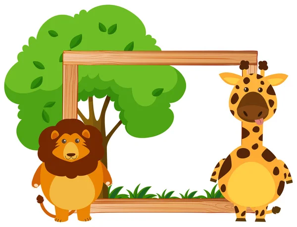Border template with lion and giraffe — Stock Vector